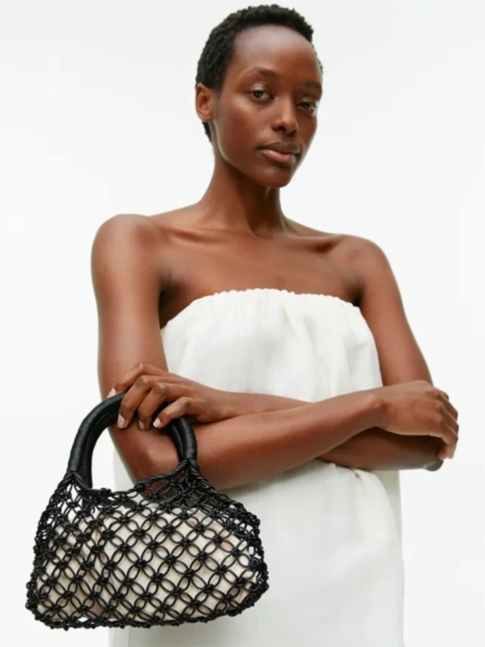Arket Black Leather Woven Net Tote with Cream Pouch - Picture 5 of 10